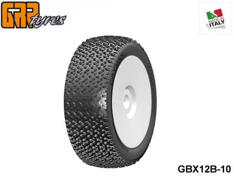GRP-Tyres GBX12B 1:8 BU - CAYMAN - B Medium - Closed Cell Insert - Mounted on Closed White Wheel (1-Pair) 10-pack UPC: 802032725754 EAN: 8020327257545