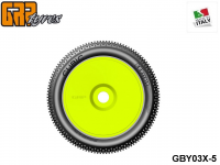 GRP-Tyres GBY03X 1:8 BU - CUBIC - X ExtraSoft - Closed Cell Insert - Mounted on Closed Yellow Wheel (1-Pair) 5-pack UPC: 802032725560 EAN: 8020327255602
