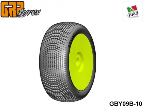 GRP-Tyres GBY09B 1:8 BU - SONIC - B Medium - Closed Cell Insert - Mounted on Closed Yellow Wheel (1-Pair) 10-pack UPC: 802032725761 EAN: 8020327257613