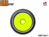 GRP-Tyres GBY12A 1:8 BU - CAYMAN - A Soft - Closed Cell Insert - Mounted on Closed Yellow Wheel (1-Pair) 1-pack UPC: 802032725571 EAN: 8020327255718
